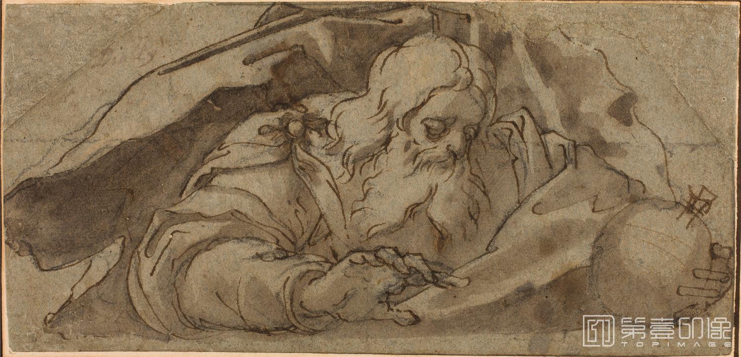 素描-西班牙普拉多美术馆素描藏画-Tiarini, Alessandro-Figura de Dios Padre-1766